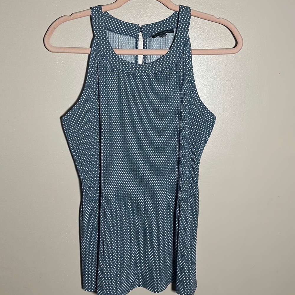 Adrianna Papell Blue White Polka‎ Dot Textured Top | Medium